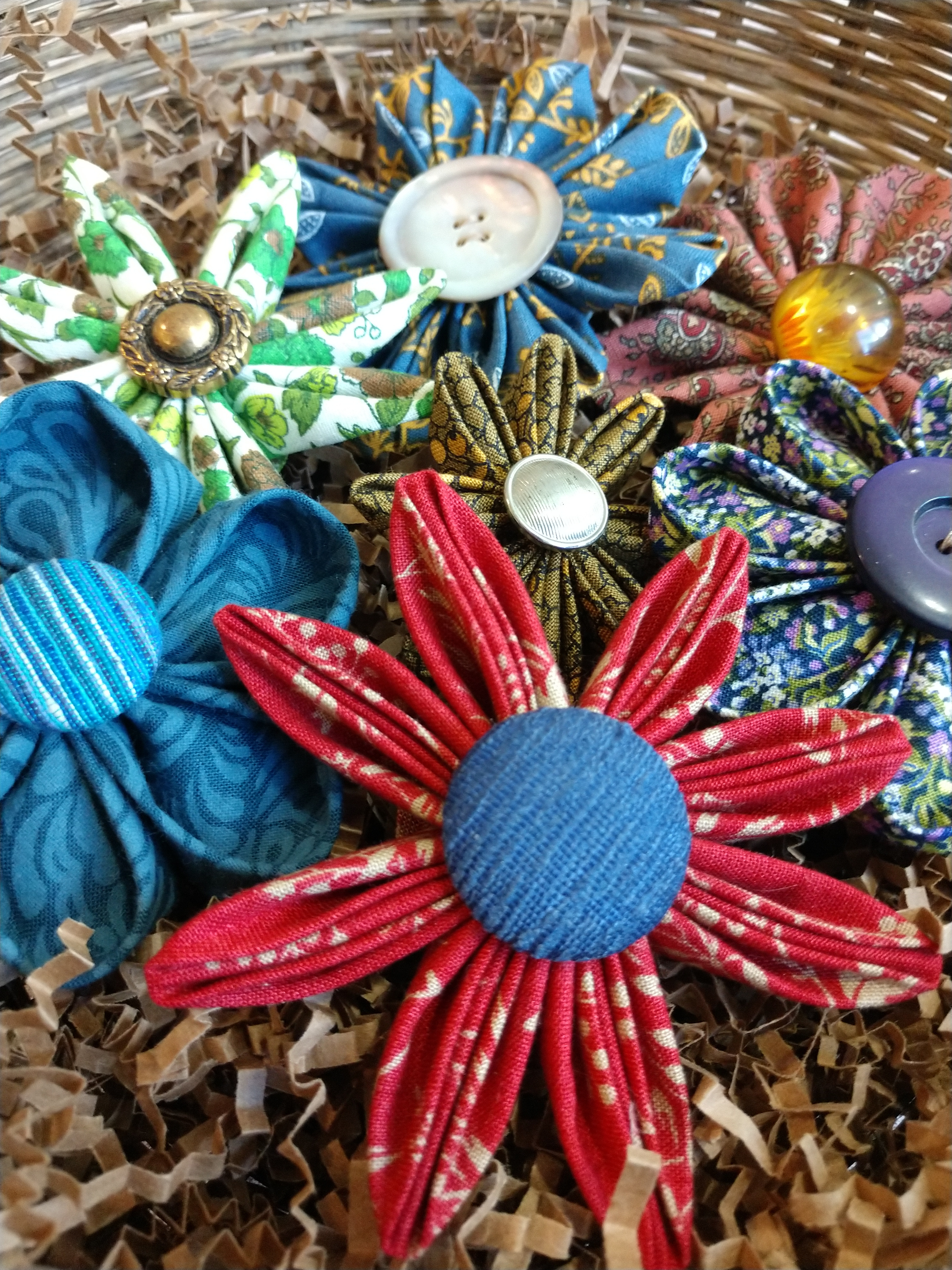 A photo of several possible fabric flower designs.