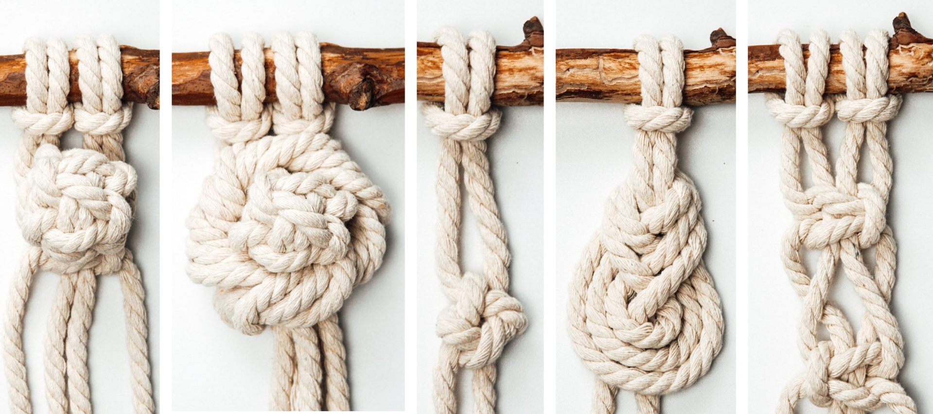 Sample of various types of macrame hanging knots.