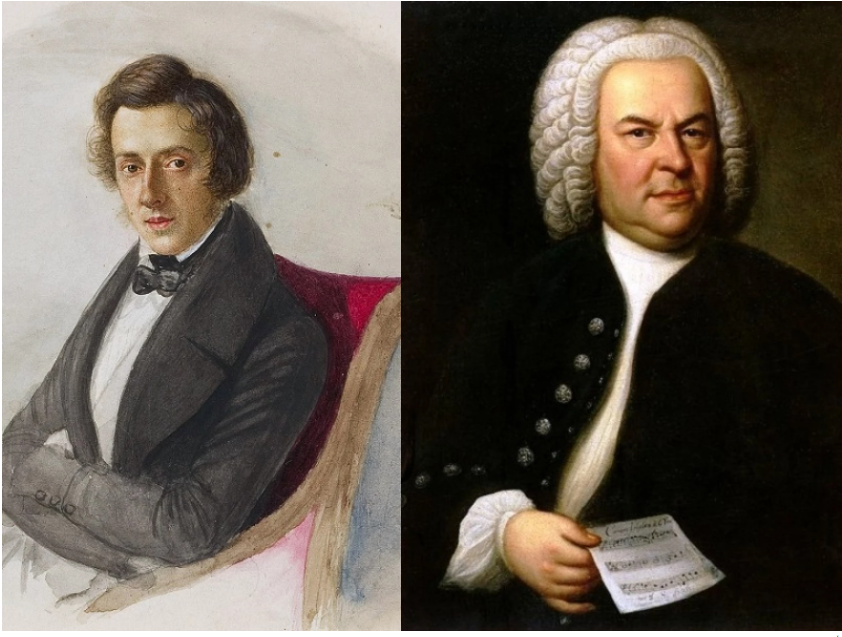 Collage image of featured composers, Bach and Chopin.