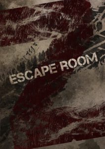 The words escape room over a weathered looking red Z