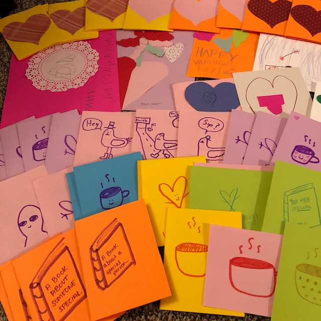 Valentine's Day cards made by kids at Nelsonville Public Library