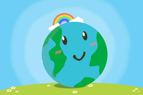 Smiling cartoon image of the Earth by purwaka seta from Pixabay. 