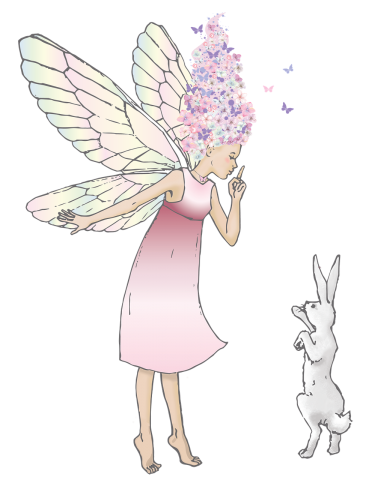A fairy and a rabbit standing next to each other.