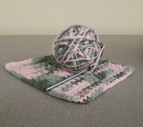 dishcloth and ball of yarn