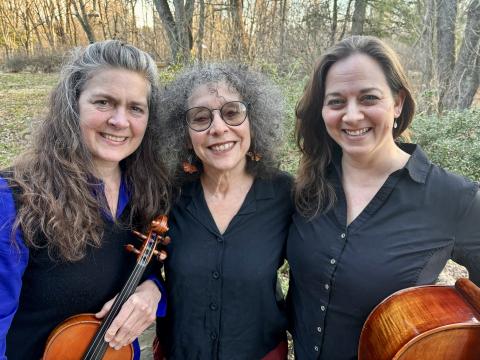 Group photo of performing chamber ensemble, the Orion Piano Trio.