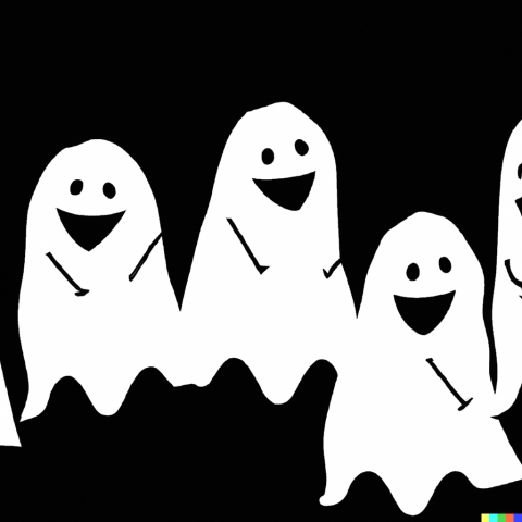 Happy ghosts on a black background