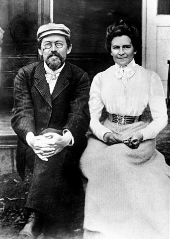 Featured author, Anton Chekhov, posing with his wife, Olga Knipper.