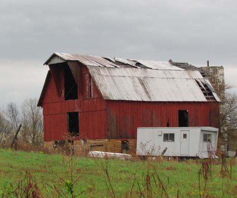 Red Barn with White Roof