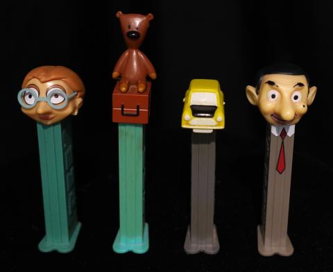 Line-up of Pez figures from exhibitor's collection.
