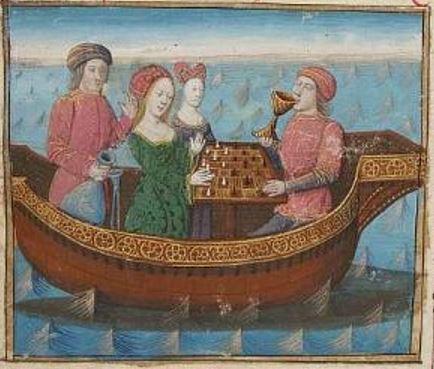 15th century illumination of Tristan and Iseult from the National Library of France.