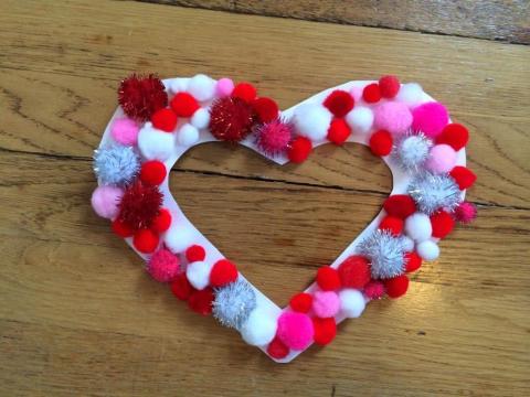 paper heart with pom poms