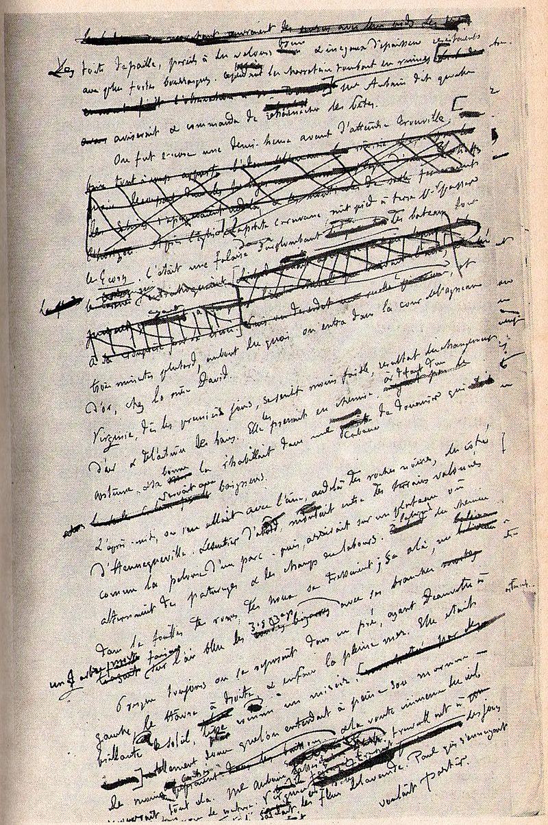 A heavily revised page of a writer's manuscript.