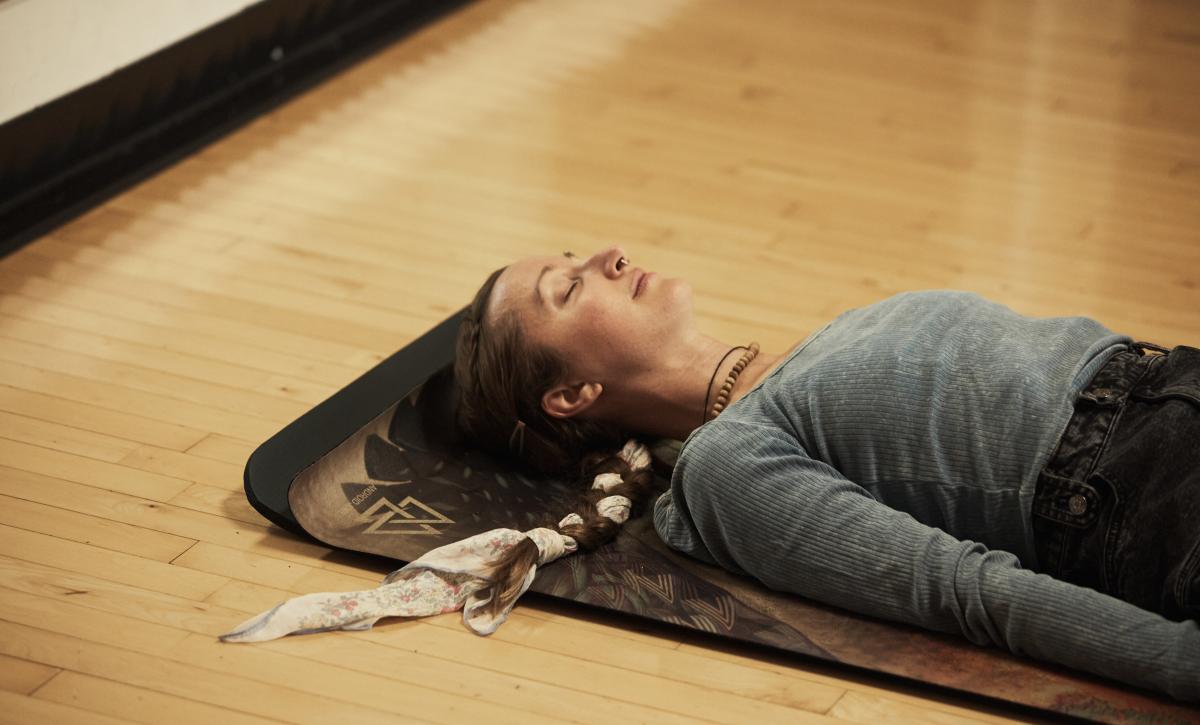 A picture of the instructor in a relaxing yoga pose