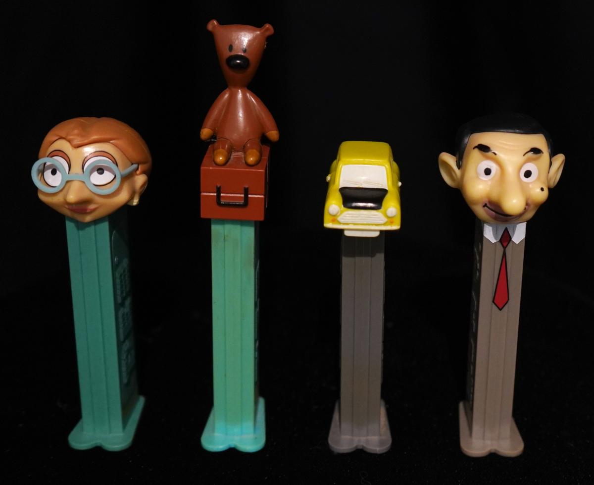 Line-up of Pez figures from exhibitor's collection.
